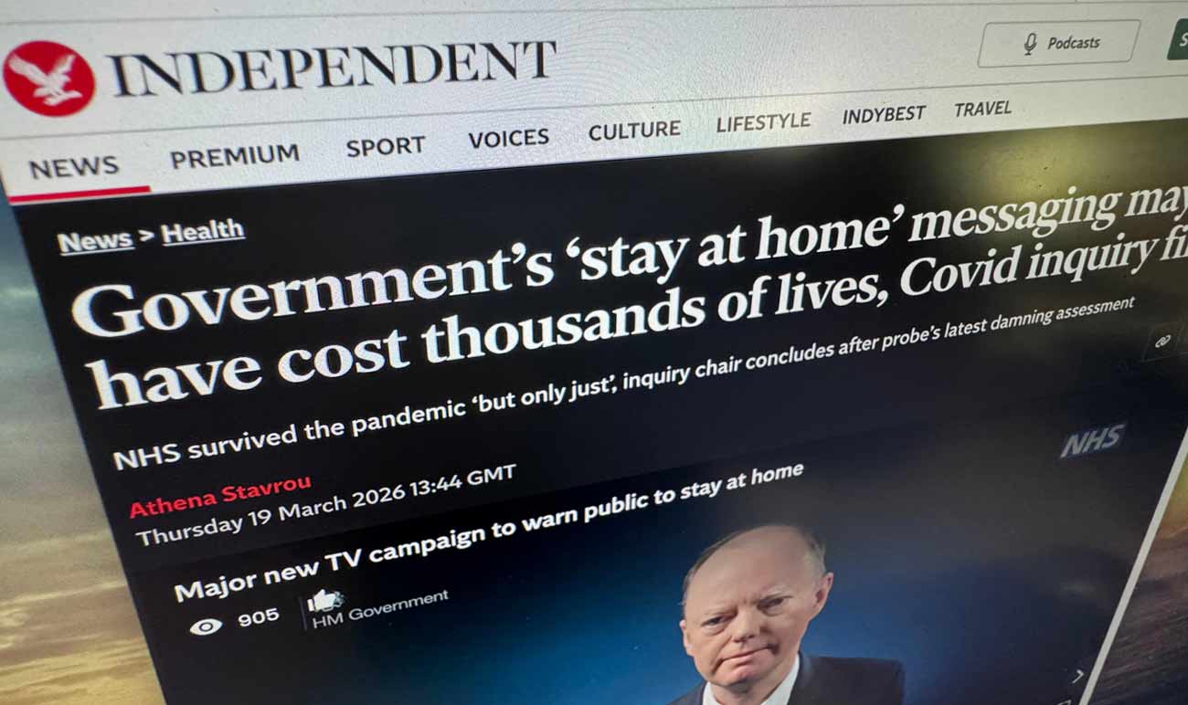 Independent: a mensagem do governo para “ficar em casa” pode ter custado milhares de vidas, conclui investigação sobre a Covid do Reino Unido